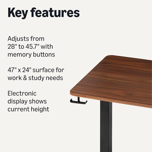 Image of Amazon Basics Electric Standing Desk, Height Adjustable Home Office Desk with Memory Buttons and Electronic Display, 47 inch x 24 inch, Black /Walnut Effect