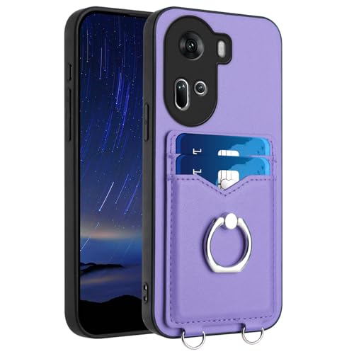 BIOPLJ Case for OPPO Reno 11 5G Hard Wearing Leather with Card Slots, Camera Protection, 360 Ring Stand, Leather Wallet Anti-Shock Cover OPPO Reno 11 5G Case (Purple)