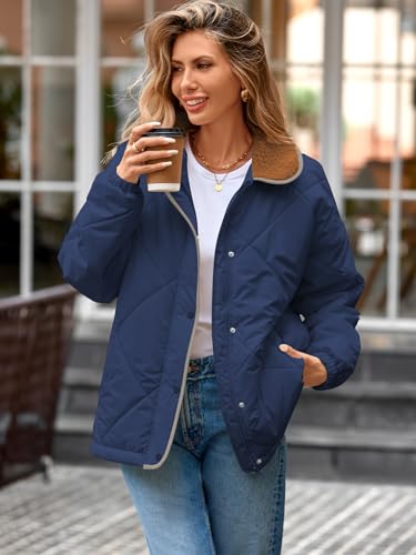 Naggoo Women's Winter Long Sleeve Quilted Jackets Zip Snap Button Down Puffer Jacket Padded Coat Outwear with Pockets3