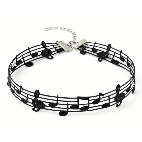 Zaxomum Cute Black Music Note Choker Necklace for Women - Adjustable Gothic Hollow Collar Y2k Accessories for Music Lovers Daily Party Lolita Cosplay