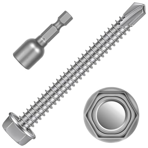 #14 x 4 Hex Washer Head Self Tapping Screws, TEK Screws, Self Drilling, Stainless Steel 410 Sheet Metal Screws, 20 PCS