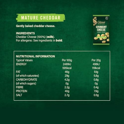 Cáisnua - Knusprig Gepufft Käse Snacks - 20g (Pack of 10) - Keto Snack - Proteinreich - Vegetarisch - (20g (Pack of 10), Mature Cheddar)