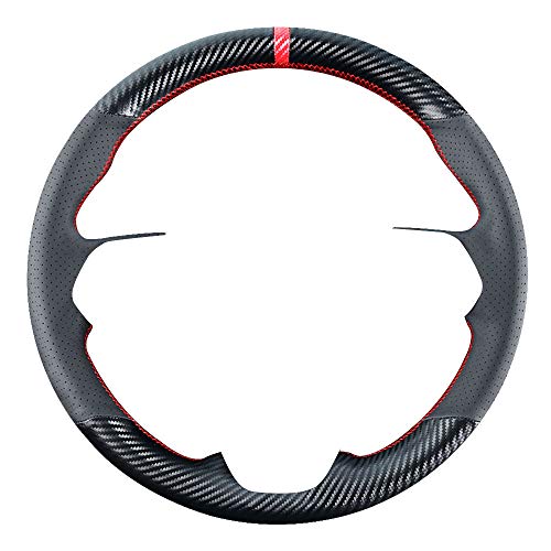 Carkooler DIY Stitching Carbon Fiber Steering Wheel Cover for Toyota RAV4 SUV Avalon 2019-2021 / for Toyota Camry 2018-2021 / for Corolla 2020 2021 15 inches Black Leather Interior Accessories
