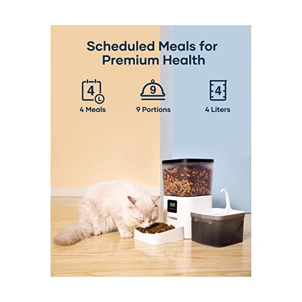 Asapet 4L Automatic Cat Feeders and 2L Cat Water Fountain, Automatic