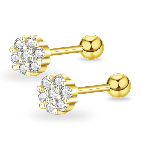 Minimalist Hypoallergenic Cartilage Earrings Set in Gold and Silver - 7 Styles, Copper Material, Surgical Steel, Screw Back, Second Hole Pierced Earrings for Sensitive Ears - Cute 5mm Ball Studs Jewelry Gift