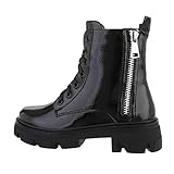  Ital Design Damenschuhe Stiefeletten Schnürstiefeletten, DE304H-, Kunstleder, Schwarz, Gr. 36
