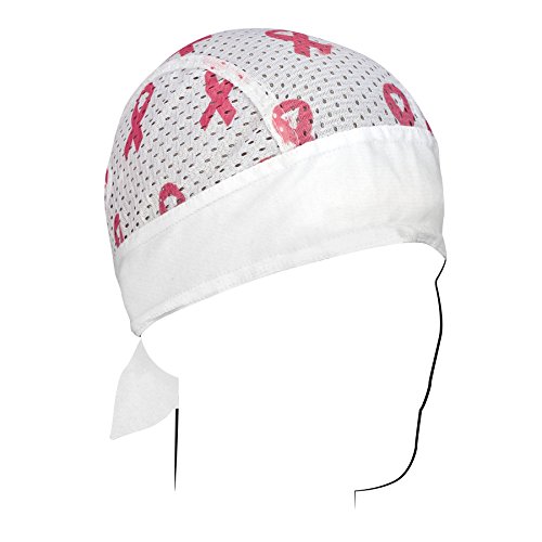 ZANheadgear Vented Sport Flydanna Bandanna, 100% Polyester Mesh, Breast Cancer Pink Ribbon White