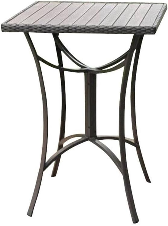 Pemberly Row Contemporary Outdoor Patio Pub Table, 32 in Square, Antique Black Finish, Premium Wicker Resin, Rust-Free Aluminum Frame, Weatherproof UV Protection, Plastic Lumber Top, Easy Assembly