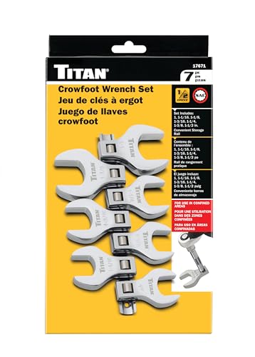 Titan 17671 Conjunto de 7 peças de 1/2 polegada Drive SAE Jumbo Crowfoot Wrench