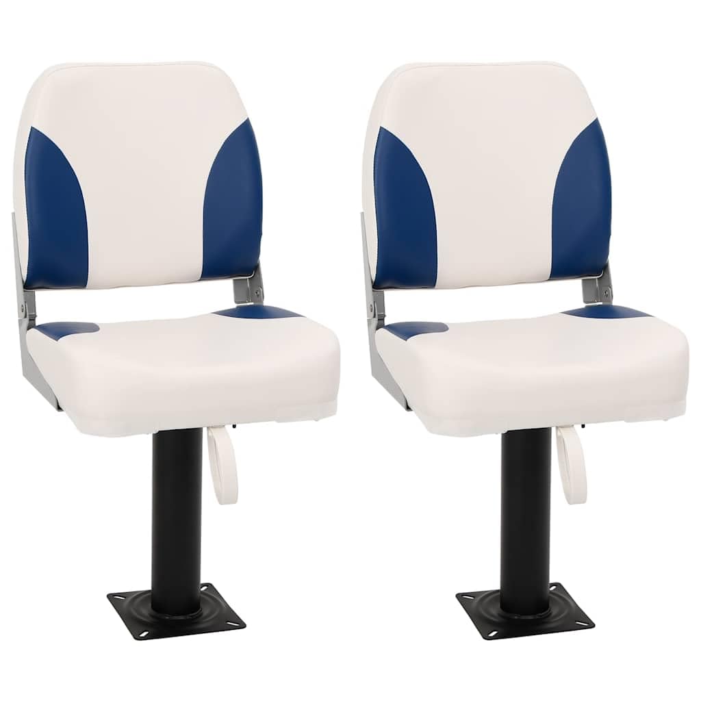 Klappbarer Bootsitz 2er-Set Blau-Weiß 41x36x48 cm mit Rückenlehne, langlebiges Stahlgestell, wasserfester PVC PU Bezug, universell kompatibel für Segelboot Yacht Jolle Katamaran, bequem