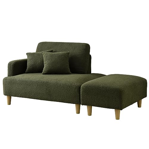ワイエムワールド ソファ 2人掛け ブークレ生地 韓国風 天然木肘付き グリーン 00-100096