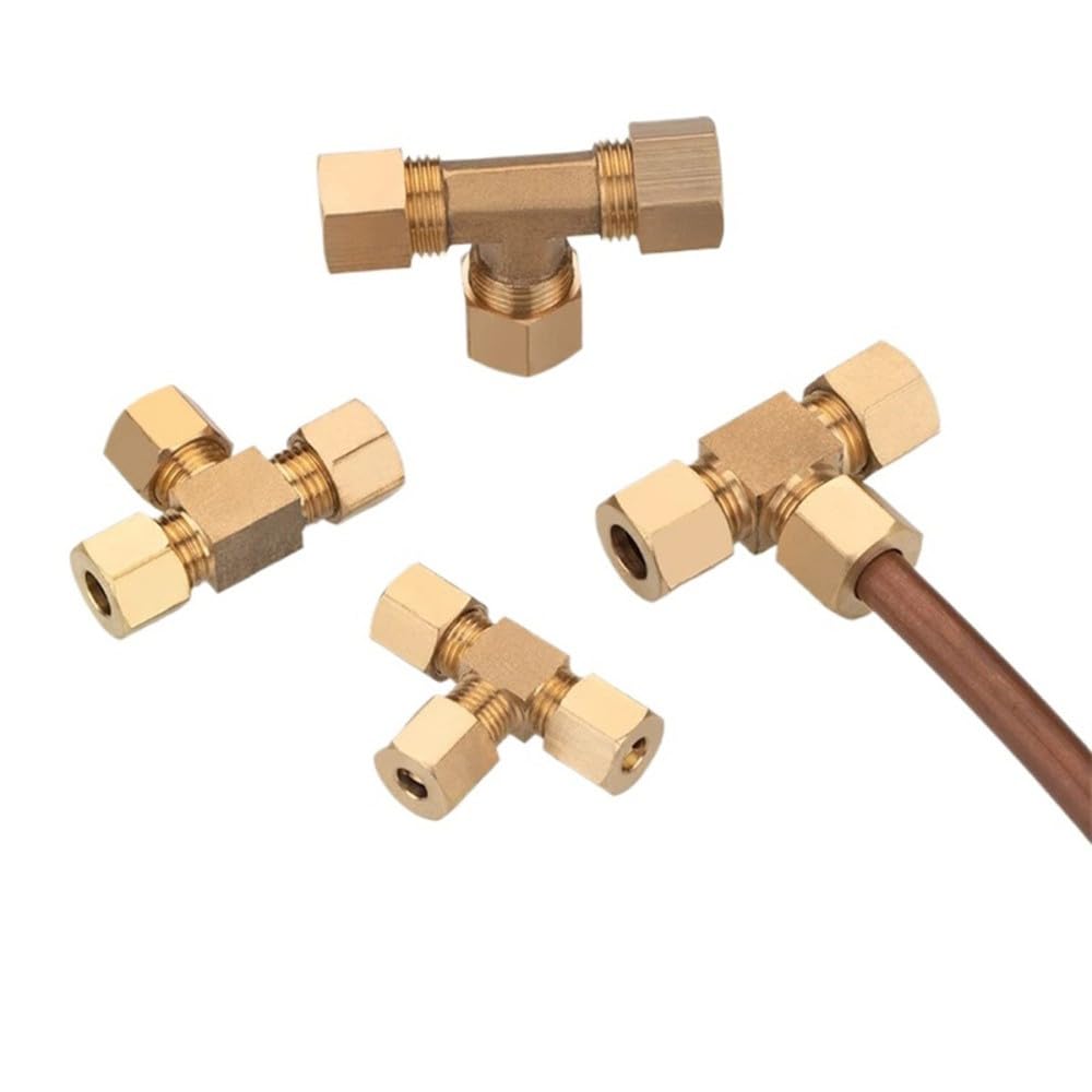 3,175-15,88 mm 1/8 3/16 1/4 5/16 3/8 1/2 5/8" Raccordo a T in ottone per tubo da 3 vie con compressione, 12,7 mm 1l2 I