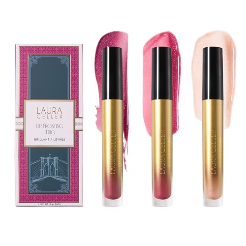 LAURA GELLER NEW YORK Lip Frosting Trio – Berry, Nude & Pink – Hydrating, High-Shine Lip Colors That Blur Lip Lines for Smoother, Fuller-Looking Lips