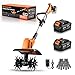 GEARPASS Cordless Electric Tiller Cultivator, 21V Battery Powered Garden Tiller with 2×4.0Ah Batteries, 9″ Tilling Width & 6.6″ Depth, 360RPM 48 Rust-Resistant Blades for Soil & Gardening