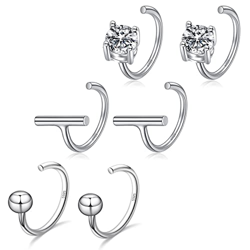 Image of CHIC & ARTSY 925 Sterling Silver Half Hoop Earrings for Women, Small Huggie Hoops Set with Ball Bar Star Moon Cross & Pearl, Lightweight Comfort Fit Everyday & Sleep Earrings