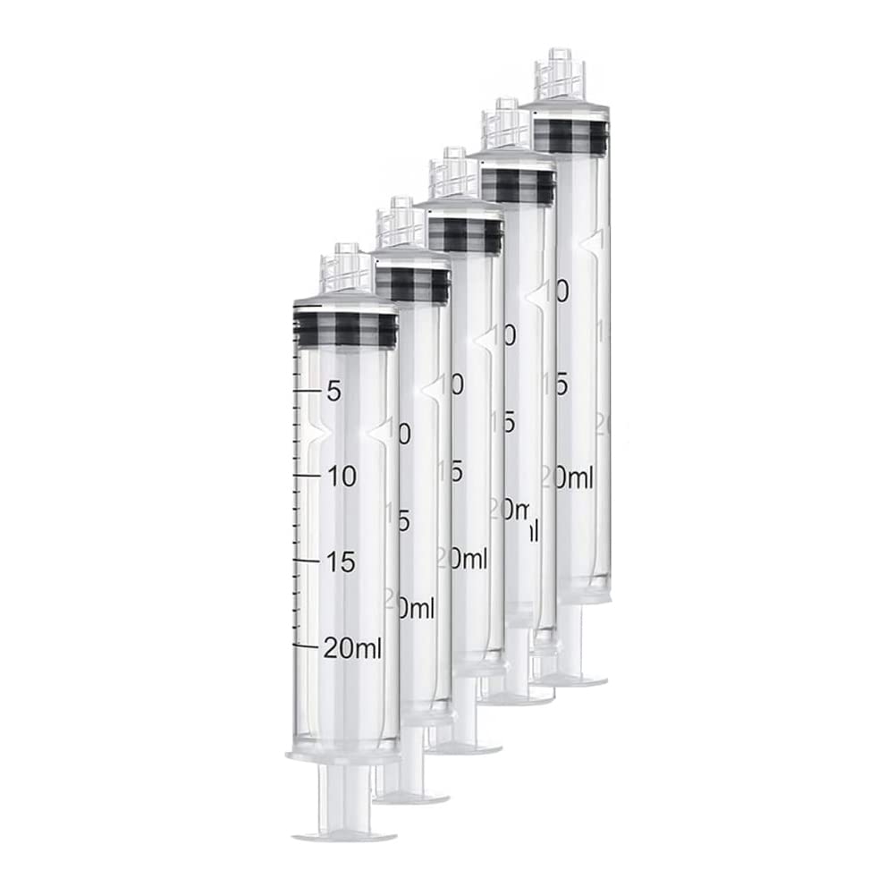 5 Pack 20ml Luer Lock Syringe, Plastic 20ml Syringes with Luer Lock Tip No Needle for Scientific Lab