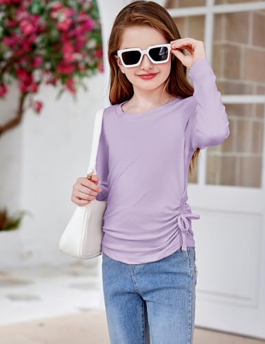 Image of Arshiner Girls Long Sleeve Shirts Ruched Knot Side Tunic Blouse Tee Tops