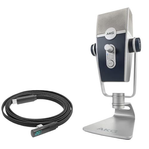 BoxWave Cable Compatible with AKG Lyra - PowerDisplay PD Right Angle Cable (4ft) - USB-C to USB-C (100W), LED Wattage Info Extra Long Braided Nylon - Jet Black