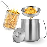 119oz Stainless Steel Deep Fryer Pot with Basket and Oil Strainer, Multifunctional Deep Frying, Small Stove Top deep fry for Kitchen and Camping, Steel Pour Pot for French Fries, Chicken (3.5L)