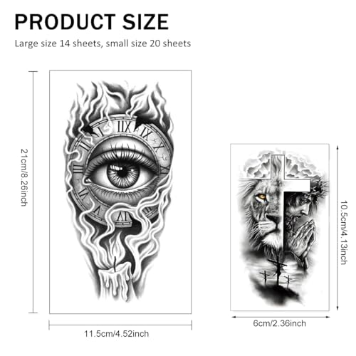 Image of MAYCREATE 34 Sheets Temporary Tattoo Sticker For Men Black Tattoo Stickers Waterproof Large Tattoos Sticker Set-Black