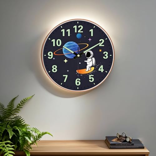 Image of WHISKET - 12 Inch | Luxury Designer Radium Wall Clock with Night Glow Numbers - Silent Analog Clock with Elegant Floral Design for Living Room, Bedroom & Office Decor.(Radium Skate Space)