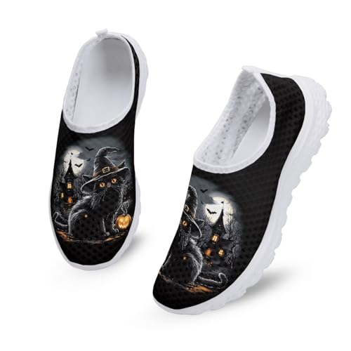 GIFTPUZZ Halloween Women's Slip on Casual Sneakers Comfortable Tennis Shoes Work Nurse Flat Shoes Size 35-454