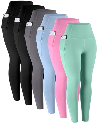 LZYVOO Leggings Pockets for Women, 6 Packs Soft High