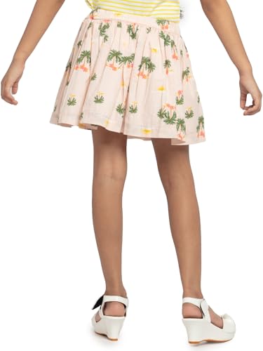 Image of Under Fourteen Girls 100% Cotton Printed Poplin Skirt | Skirt for Girls | Woven | 2-3 Yrs(Peach)