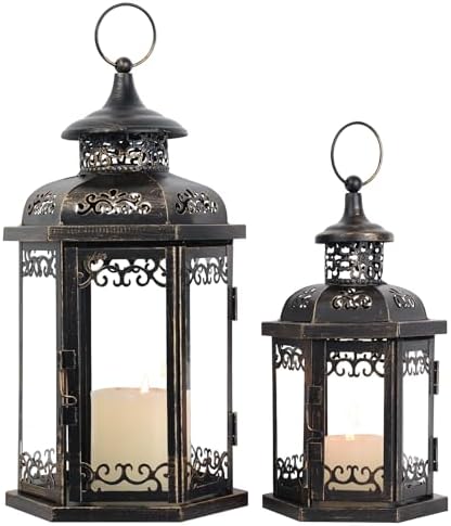 DECORKEY Large Lantern Decorative Outdoor & Indoor, Set of 2 (15’...