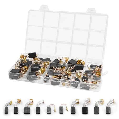 40 PCS Electric Motor Carbon Brushes,10 Sizes Replacement Carbon Motor Brushes Mixed Pack with Storage Box, CarbonBrushes Tool for Hammer Drill, Circular Saw, Angle Grinder, Blower