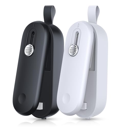 FEPPO 2 Pack Bag Sealer, Mini Bag Sealer 2 in 1 Handheld Chip Bag Sealer Heat Seal and Cutter with Lanyard, Portable Resealer for Snacks Plastic Bag F