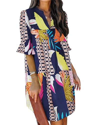 Image of QACOHU Summer Dresses for Women V Neck Ruffle Short Sleeve Casual Shift Dress