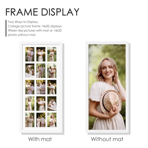 Image of DUENPY 14x32 Picture Frame 4x6 Collage Picture Frame Displays Fifteen 4x6 inch Photos Collage Wall Decor Wall Hanging White