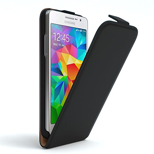 EAZY CASE Hülle kompatibel mit Samsung Galaxy Grand Prime Hülle Flip Cover zum Aufklappen, Handyhülle aufklappbar, Schutzhülle, Flipcase, Flipstyle Hülle vertikal klappbar, Kunstleder, Schwarz