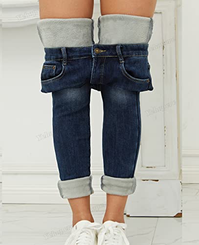 Yehopere Damen-Jeans für Winter - Gefütterte Hose Mit Fleece, Körperbetonte Passform im Slim-Fit-Stil, Warme Skinny-Jeans Mit Hoher Taille, 3X-Groß