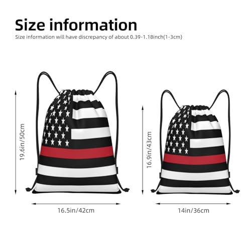 Usa Firefighter Red Line Flag Drawstring Bag Sports Sackpack Water Resistant String Bag For Sport Shopping Yoga Gym, Medium4