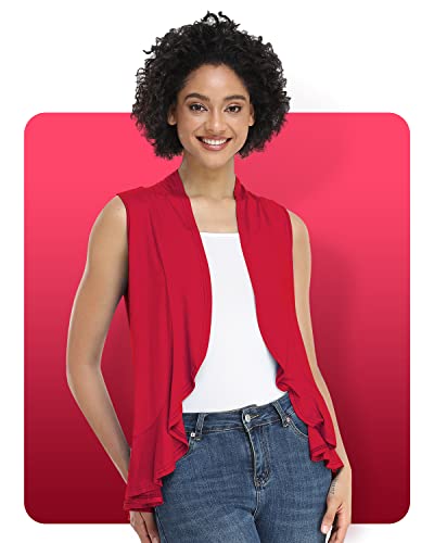 Xeoxarel Women's Sleeveless Cardigan Open Front Draped Vest Lightweight Asymmetric Hem Red Xl #TOP3