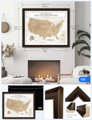 Image of IPIC - Custom Canvas USA Map for Wall Decor, Push Pin Board Decor to Mark Travels, Personalized Artwork with Names and Message on, Large USA Travel Map Print for Home, Office, Study, and RV