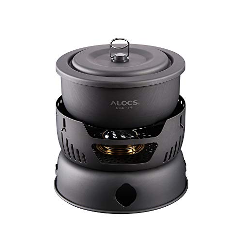 Alocs Camping Cookware Set,Alcohol Stove Burner Camping Set, Pots and Pans Set 10 Piece, Backpacking Mess kit for Hiking Picnic Outdoor Lightweight Campfire Cookware