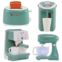 Toy Coffee Maker Set Pretend Play Kitchen Appliances Toy with Coffee Maker,Mixer,Toaster,Kettle Role Play Pretend Kitchen Accessories Set with Lights and Realistic Sounds for Kids Ages 3+ Green