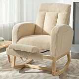 NIOIIKIT Modern Nursery Rocking Chair, Teddy Upholstered Rocking Chair with Footrest...