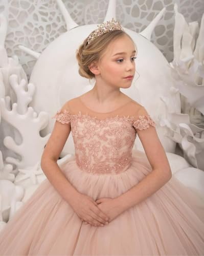 Girl’s Lace Applique Flower Girl Dresses Tulle Tiered Princess Pageant Dress Girls Long Prom Ball Gowns for Girls3