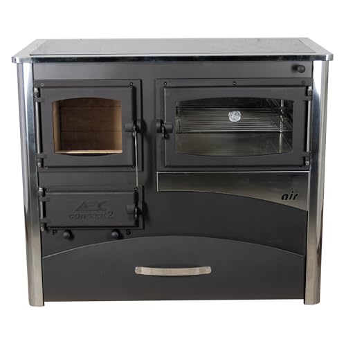 Foto von Kaminofen mit Backfach und Herdplatte mit Glaskeramik ABC Concept 2 Air Rechts Mehrfachbelegung Holzofen 11,6 kW Kamin Ofen Holz Werkstattofen Schwedenofen Hüttenofen Heizofen Holzofen