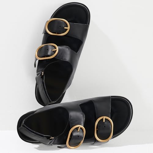 Lovee Cosee Flat Sandals for Women with Cushioned Footbed Open Toe Double Buckle Adjustable Hook-Loop Dress Summer Sandals Casual Beach Pool Party3