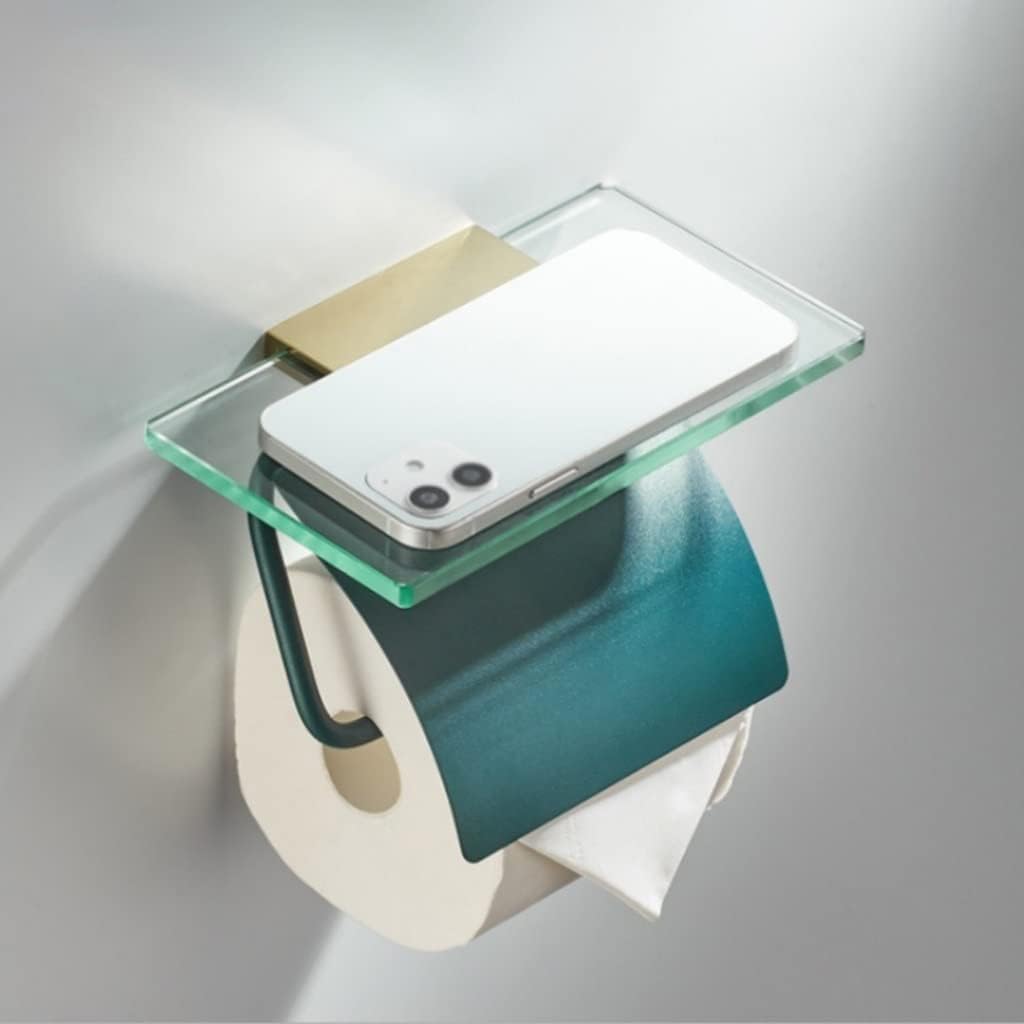 Toilet Paper Holder Industrial Retro Aluminium Toilet Paper Holder, Bathroom Shelves, Hotel Roll Tissue Hanging Rack, Brass Shelf Holders Wall Mounted (Color : 01) (02)