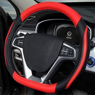 D Cut Steering Wheel Cover - D Shaped Flat Bottom Microfiber Leather Anti-Skid Breathable Fit 14.5"-15" (Red)