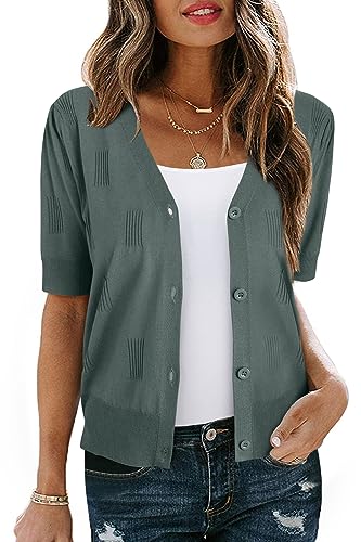 Image of Arach&Cloz Women's Lightweight Spring Summer Business Casual Cropped Short Sleeve Cardigan