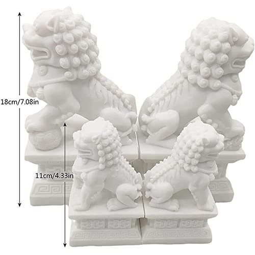 Large Size Foo Dog Statue,Pair Of Guardian Lions,Asian Stone Statues Feng Shui Decor For Home Decorations,Gray,18Cm/7Inch #TOP4