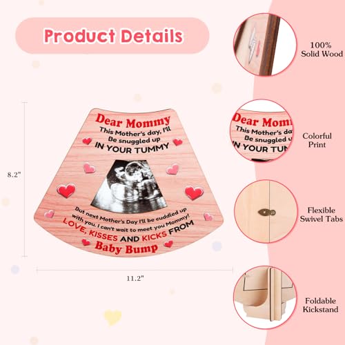 Image of FLYAB First Mothers Day Gift - Mom Picture Frame for New Mom from Daughter Son Baby Funny Wood Happy Mothers Day from the Bump Photoframe for First Time Moms Nursery Decor