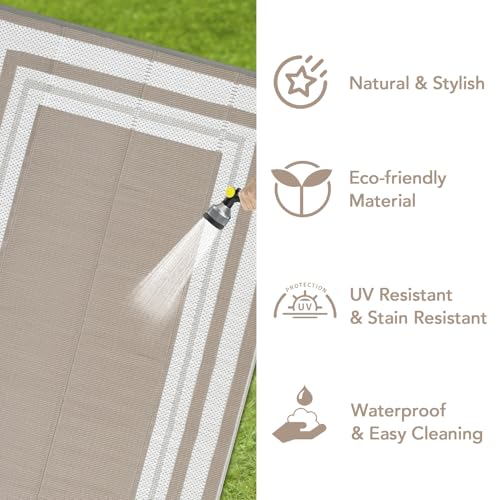 Garvee Outdoor Rug 9x18 Plastic Straw Rug, Waterproof Reversible Carpet for Camping with Carry Bag, Bordered Outdoor Floor Mats for RV, Deck, Backyard (Light Brown & White) by Garvee - Image 8